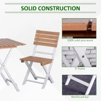Outsunny 3 Piece Patio Bistro Set, Folding Outdoor Chairs and Table Set, Pine Wood Frame for Poolside Garden, Natural(m-6)