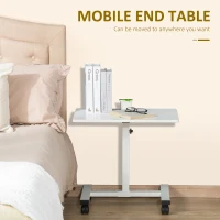 HOMCOM Height Adjustable Side Table with Wheels, Mobile Laptop Table for Sofa, End Table, White(m-4)