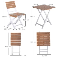 Outsunny 3 Piece Patio Bistro Set, Folding Outdoor Chairs and Table Set, Pine Wood Frame for Poolside Garden, Natural(m-3)