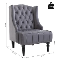 HOMCOM Velvet Fabric Tufted French Style Tall Wingback Accent Chair Home Décor with Extra Wide Seat, Wooden Legs, Grey(m-3)