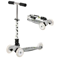 HOMCOM Patinete para Niños de +3 Años Plegable Patinete 3 Ruedas con Luces LED Manillar Altura Ajustable y Freno Posterior Carga Máxima 50 kg 54,7x32,5x59-69 cm Gris(m-1)