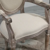 HOMCOM Dining Chair Vintage Round Back Solid Wood Frame for Living Room, Kitchen Upholstered Seat, Cream(m-11)