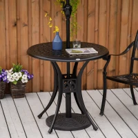 Outsunny 78cm Round Garden Dining Table with Parasol Hole Antique Cast Aluminium Outdoor Table Only, Black(m-10)