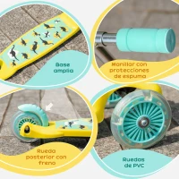 HOMCOM Patinete para Niños de +3 Años Plegable Patinete 3 Ruedas con Luces LED Manillar Altura Ajustable y Freno Posterior Carga Máxima 50 kg 54,7x32,5x59-69 cm Amarillo(m-7)