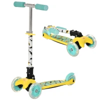 HOMCOM Patinete para Niños de +3 Años Plegable Patinete 3 Ruedas con Luces LED Manillar Altura Ajustable y Freno Posterior Carga Máxima 50 kg 54,7x32,5x59-69 cm Amarillo(m-1)