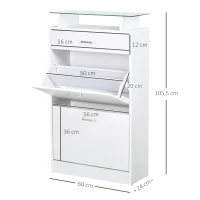 HOMCOM Multi-Functional Drawer Shoe Cabinet with Glass Top Entryway Boots Storage Rack(m-3)