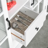 HOMCOM Modern Kitchen Sideboard Storage Cabinet with 2 Drawer and Glass Doors for Dining Room, Living Room, White(m-11)