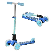 HOMCOM Patinete para Niños de +3 Años Plegable Patinete 3 Ruedas con Luces LED Manillar Altura Ajustable y Freno Posterior Carga Máxima 50 kg 54,7x32,5x59-69 cm Azul(m-1)