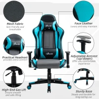 Vinsetto Gaming Chair Racing Style Ergonomic Office Chair High Back Computer Desk Chair Adjustable Height Swivel Recliner with Headrest and Lumbar Support, Sky Blue(m-7)