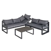 Outsunny 3 PCs Patio Furniture Set for 5 People Converts into Lounge 4-Level Backrest with Coffee Table Cushion Aluminium(m-1)