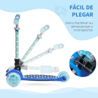 HOMCOM Patinete para Niños de +3 Años Plegable Patinete 3 Ruedas con Luces LED Manillar Altura Ajustable y Freno Posterior Carga Máxima 50 kg 54,7x32,5x59-69 cm Azul(m-5)