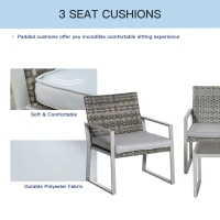Outsunny 4PC Rattan Garden Furniture Set 2 Single Sofa Arm Chairs 1 Bench with Cushions & Coffee Table Patio Backyard Wicker Weave(m-6)
