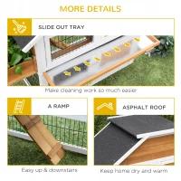 PawHut 2 Tier Wooden Rabbit Hutch, Guinea Pig Cage, Bunny Run, Small Animal House for Indoor Outdoor with Plant Box, Slide-out Tray, Ramp, 123 x 58 x 106cm, Natural(m-7)