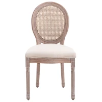Antique Style Padded Seat Dining Chair Oval Back Linen Fabric Solid Wood(m-11)