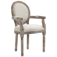 HOMCOM Dining Chair Vintage Round Back Solid Wood Frame for Living Room, Kitchen Upholstered Seat, Cream