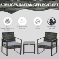 Outsunny Komplet stolik z krzesłami z technorattanu, 3-częściowy Komplet wypoczynkowy 63 cm x 57 cm x 76 cm(m-4)