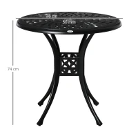 Outsunny 78cm Round Garden Dining Table with Parasol Hole Antique Cast Aluminium Outdoor Table Only, Black(m-3)