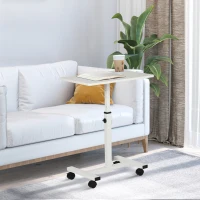 HOMCOM Height Adjustable Side Table with Wheels, Mobile Laptop Table for Sofa, End Table, White(m-9)