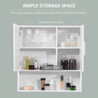 kleankin Bathroom Mirror Cabinet, Wall Mounted Storage Cupboard Organizer with Double Doors and Adjustable Shelf, White(m-5)
