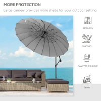 Outsunny 3(m) Cantilever Umbrella 18 Ribs & Vents Adjustable Angle for Patio Light Grey(m-7)