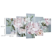 HOMCOM panza de perete 5 piese cu flori de bujor, tablouri de perete pentru living, dormitor, 200 x 100 cm(m-3)