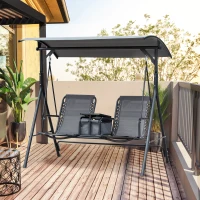 Outsunny 2-Seat Swing Chair Middle Table Steel Frame Adjustable Canopy Sling Seats Grey(m-2)
