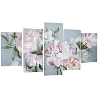 HOMCOM panza de perete 5 piese cu flori de bujor, tablouri de perete pentru living, dormitor, 200 x 100 cm(m-1)