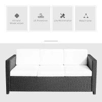 Outsunny Rattan 3-Seater Sofa-Black(m-5)