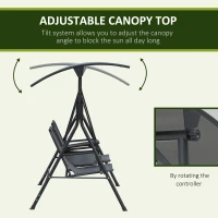 Outsunny 2-Seat Swing Chair Middle Table Steel Frame Adjustable Canopy Sling Seats Grey(m-4)