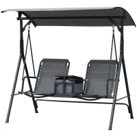 Outsunny 2-Seat Swing Chair Middle Table Steel Frame Adjustable Canopy Sling Seats Grey(m-11)