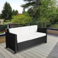 Outsunny Rattan 3-Seater Sofa-Black(m-2)
