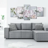 HOMCOM panza de perete 5 piese cu flori de bujor, tablouri de perete pentru living, dormitor, 200 x 100 cm(m-2)