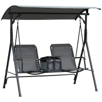 Outsunny 2-Seat Swing Chair Middle Table Steel Frame Adjustable Canopy Sling Seats Grey(m-1)