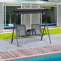 Outsunny 2-Seat Swing Chair Middle Table Steel Frame Adjustable Canopy Sling Seats Grey(m-10)