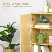 kleankin Armario de Baño con 2 Puertas y 2 Estantes Ajustables de 7 Niveles Mueble Auxiliar de Almacenaje para Salón Cocina Antivuelco 60x30x80 cm Natural(m-5)