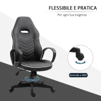 Vinsetto Poltrona da Ufficio Gaming con Rivestimento in Pelle PU Premium Design Ergonomico Nera e Bianca(m-6)