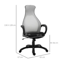 Vinsetto Sedia da Ufficio Ergonomica con Imbottitura di 10cm, Altezza Regolabile e Sistema di Dondolamento, 65x67x118.5-128cm, Tessuto Grigio(m-3)