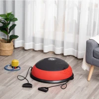 HOMCOM Entrenador de Equilibrio Pelota de Equilibrio Ø58 cm con 2 Bandas de Resistencia 6 Alfombras Antideslizantes e Inflador para Entrenamiento Fitness en Casa Gimnasio Negro y Rojo(m-10)