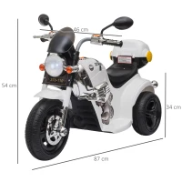 HOMCOM Kids 6V Battery PP Motorcycle Ride On Trike w/ Lights Music Horn 18 - 36 Months White(m-3)