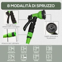 Outsunny Tubo da Giardino Estensibile da 15m con Pistola Spray a 8 Funzioni, Verde(m-5)