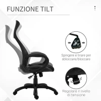 Vinsetto Sedia da Ufficio Ergonomica con Imbottitura di 10cm, Altezza Regolabile e Sistema di Dondolamento, 65x67x118.5-128cm, Tessuto Grigio(m-5)