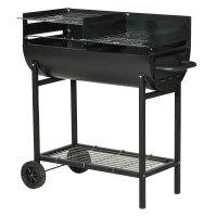 Outsunny Steel 2-Grill Charcoal BBQ w/ Wheels Black(m-11)