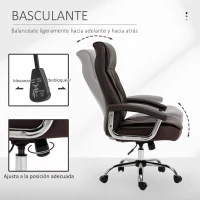 Vinsetto Silla Despacho Ergonómica Silla de Escritorio para Ordenador Giratoria y Basculante con Respaldo Alto y Reposacabezas Acolchado Piel Sintética 66x69x113-121 cm Marrón(m-5)