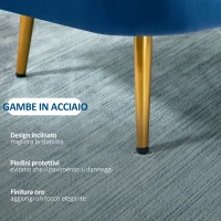 HOMCOM Poltroncina in Velluto Imbottita con Braccioli, 63x61x80cm, Blu(m-6)