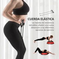 HOMCOM Entrenador de Equilibrio Pelota de Equilibrio Ø58 cm con 2 Bandas de Resistencia 6 Alfombras Antideslizantes e Inflador para Entrenamiento Fitness en Casa Gimnasio Negro y Rojo(m-4)