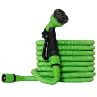Outsunny Tubo da Giardino Estensibile da 15m con Pistola Spray a 8 Funzioni, Verde(m-1)