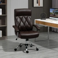 Vinsetto Silla Despacho Ergonómica Silla de Escritorio para Ordenador Giratoria y Basculante con Respaldo Alto y Reposacabezas Acolchado Piel Sintética 66x69x113-121 cm Marrón(m-10)