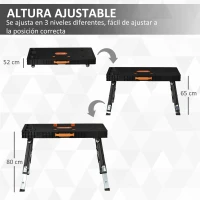 DURHAND Banco de Trabajo 5 en 1 Mesa de Trabajo con Altura Ajustable en 3 Niveles Patas Retráctiles 4 Ruedas Carga 150 kg Como Caballete de Sierra para Taller Garaje 105x74x80 cm Negro(m-6)
