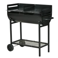 Outsunny Steel 2-Grill Charcoal BBQ w/ Wheels Black(m-10)