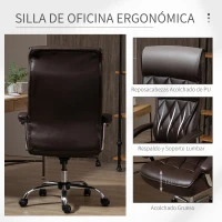 Vinsetto Silla Despacho Ergonómica Silla de Escritorio para Ordenador Giratoria y Basculante con Respaldo Alto y Reposacabezas Acolchado Piel Sintética 66x69x113-121 cm Marrón(m-7)